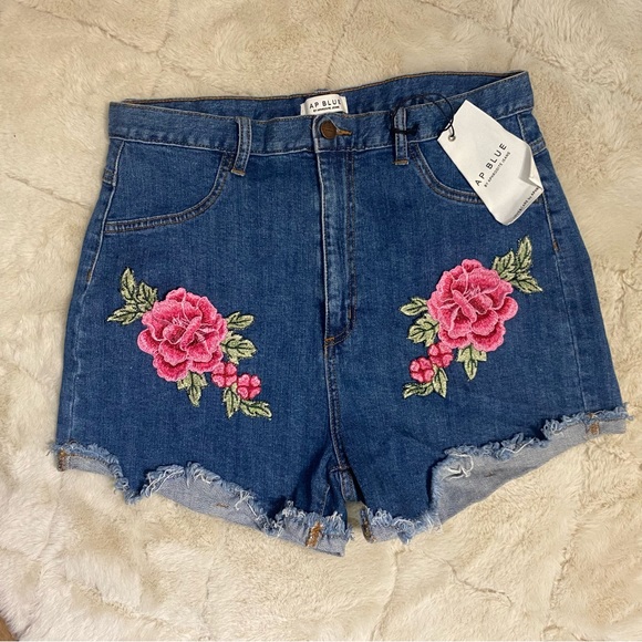 NWT Aphrodite • Embroidered denim shorts - Picture 1 of 7